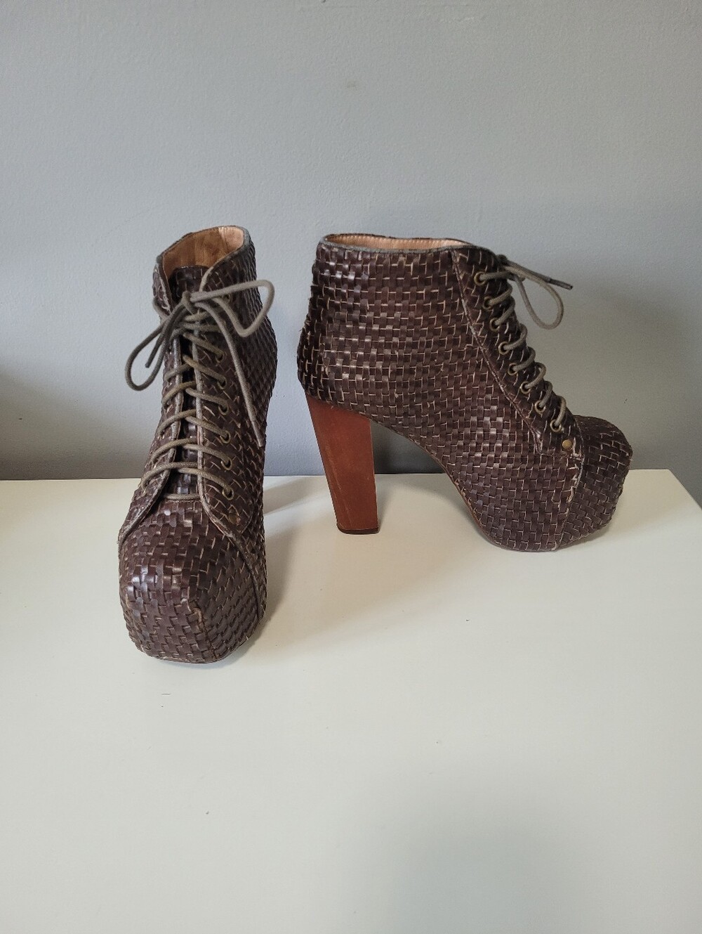 Jeffrey Campbell Woven Lita Platform Lace Up Boot, Size 8